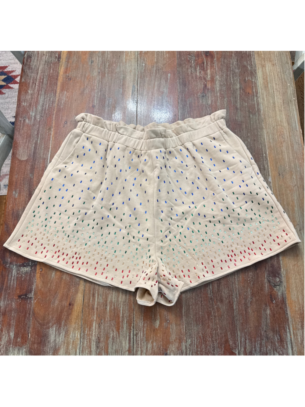 Queen Of Sparkles Beige Rainbow Rhinestone Jewel Shorts XXL NWT Sweatshorts